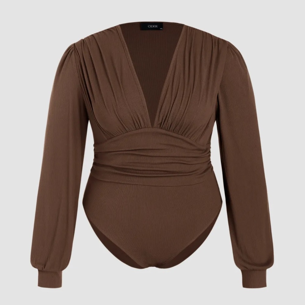 JERSEY V-NECK SOLID RUCHED BODYSUIT CURVE & PLUS - 2xl
